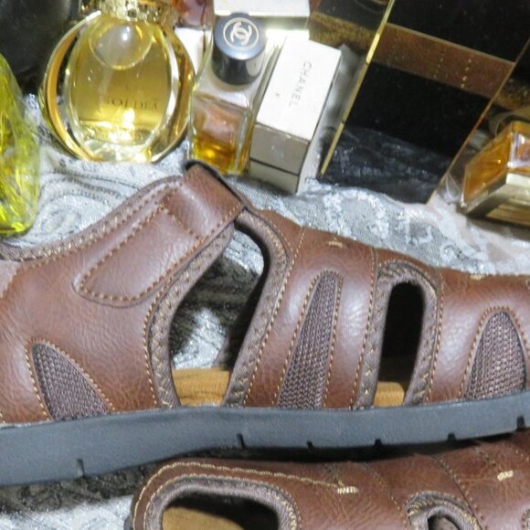 Nunn Bush Brown Leather Rio Grande Fisherman Toe Velcro closure Sandals Sz 13 M - Picture 10 of 15